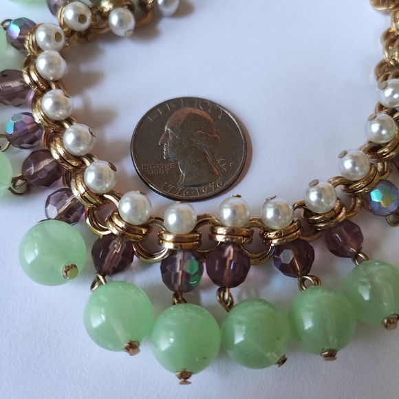 Set of Faux Jade Beads Pearls Bracelet and Necklace Vintage Amethyst Purple EUC - Picture 4 of 15